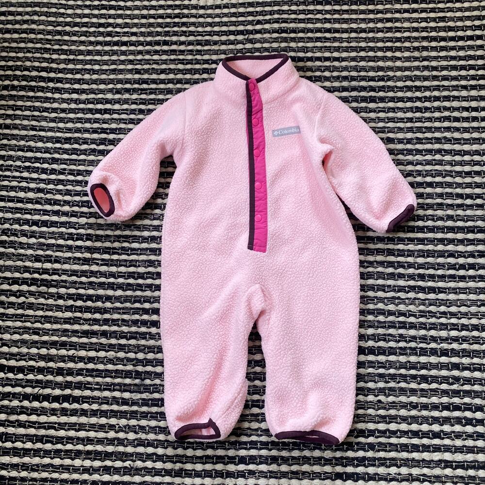 🌿Columbia Baby Toddler Girls Pink Bib Jumper Fleece One Piece 6-12M